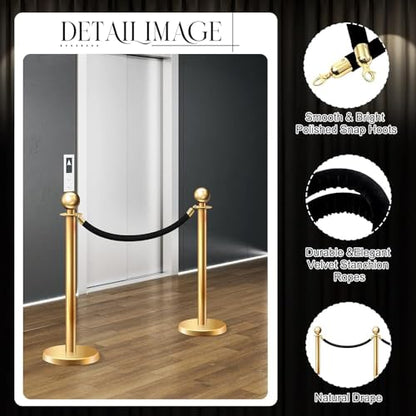 Velvet Stanchion Rope 5.25 Ft Crowd Control Barriers Safety Velvet Rope with Gold Hooks for Graduation Party, Movie Theaters Openings Hotels Carpet, Not Include Stanchion Pos(Size:12 Pack,Color:Black)