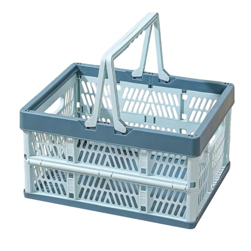 Collapsible Storage Crate with Handles, Milk Crates，33L Foldable Plastic Shopping Basket, Organizer Container for Car Home Pinic (Light blue, Large) - color: Light blue, size: Large