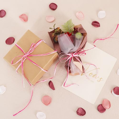 TONIFUL Raffia Paper Ribbon 492 Feet Raffia Yarn for Gift Wrapping - White Pink Hot Pink Packing Paper Twine for Gift Wrapping, DIY Crafts, Floral Bouquet, Anniversary, Valentines Party Supplies - color: Hotpink-pink-white