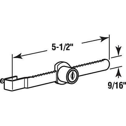 Prime-Line U 9949 Showcase Window Key Lock, 9/16 In. x 5-1/2 In., Steel, Chrome Plated, Fits 5/16 In. Glass (Single Pack)