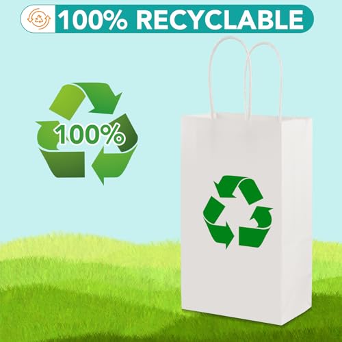 XPCARE White Paper Bags with Handles, 100Pcs 5.25x3.25x8.25'' Kraft Bags - color: White, size: 1 Count (Pack of 100)