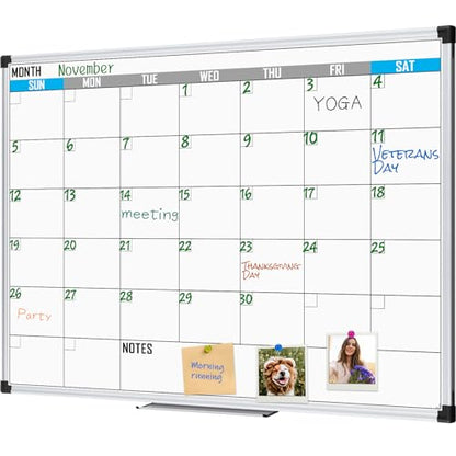 XBoard Magnetic Calendar Whiteboard 48" x 36", Monthly Calendar Dry Erase Board, Silver Aluminium Framed Planning Board for Home Office School - size: 48"W x 35.7"H