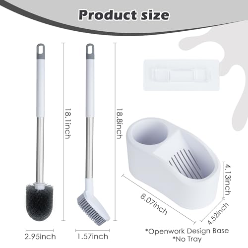 2-in-1 Toilet Brush and Holder Set with Flat Scrubber Brush,White,1Set