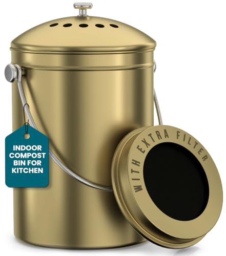 Utopia Kitchen Countertop Compost Bin 1.3 Gallon, Stainless Steel, Gold - color: Gold, size: 1.3 Gallon (Pack of 1)