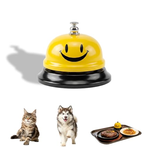Stainless Steel Service Bell 3.35", Loud Clear Ringing Desk Call Bell for Restaurant Hotel School, Non-Slip Base, No Battery Needed for Dog Training Yellow