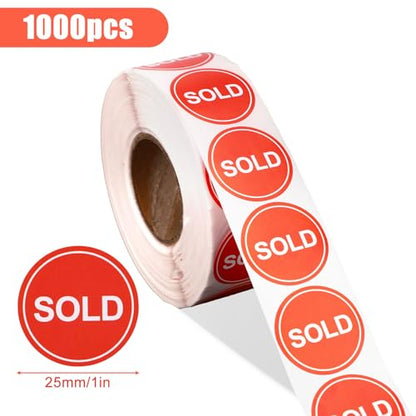 1000pcs Sold Stickers, 25mm/1in Self-Adhesive Round Roll (Red)