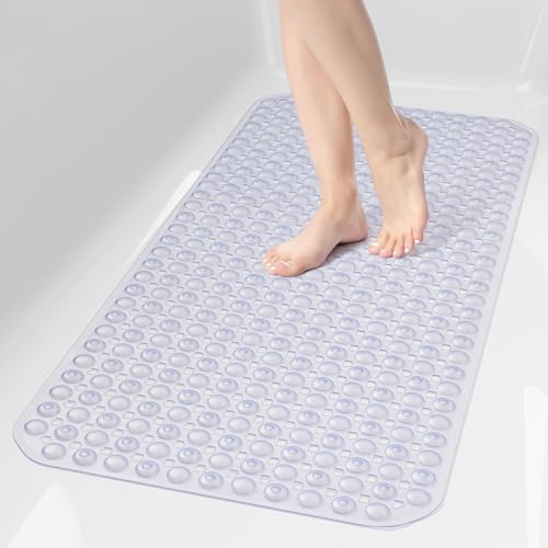 OTHWAY Bath Tub Shower Mat Non Slip, Bathtub Floor Liner Mats for Inside Shower Bathroom, Suction Cups and Drain Holes for Feet Scrubbing, Machine Washable, Soft on Feet, 35x16 Inch, Transparent - color: Transparent