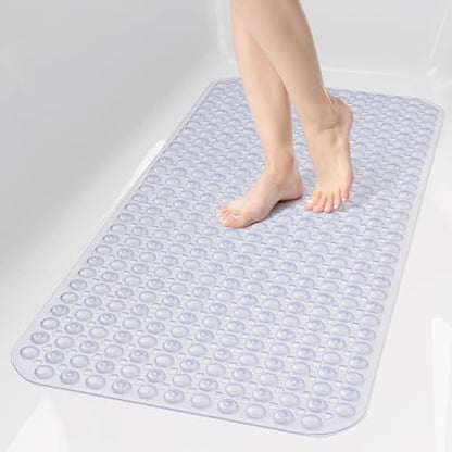 OTHWAY Bath Tub Shower Mat Non Slip, Bathtub Floor Liner Mats for Inside Shower Bathroom, Suction Cups and Drain Holes for Feet Scrubbing, Machine Washable, Soft on Feet, 35x16 Inch, Transparent - color: Transparent