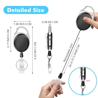 moeverEX Retractable Badge Holder with Carabiner Reel Clip and Key Ring - size: Black-20pcs