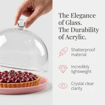 Godinger Pink Acrylic Cake Stand with Dome Cover, Metal Pie Tray, 11.5 in - color: Pink