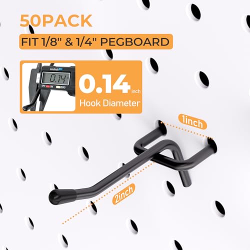 INCLY 50 Pack Black Pegboard Hooks, 2 Inch Peg Board Hooks Accessories - color: Black, size: 2 Inch