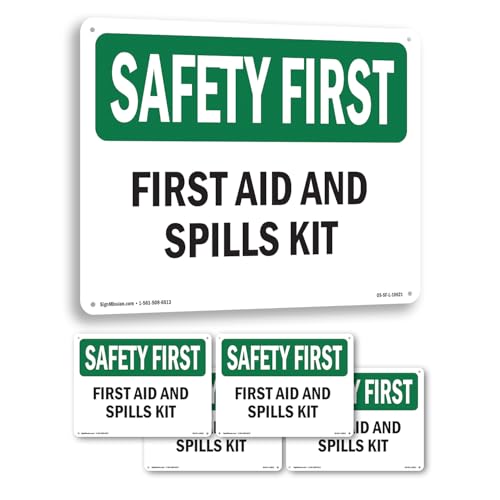 First Aid And Spills Kit OSHA SAFETY FIRST Aluminum Sign 18 Inch x 12 Inch - 5 Pack - color: Aluminum, size: 5 Pack of 18" x 12"