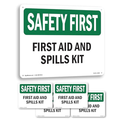First Aid And Spills Kit OSHA SAFETY FIRST Aluminum Sign 18 Inch x 12 Inch - 5 Pack - color: Aluminum, size: 5 Pack of 18" x 12"