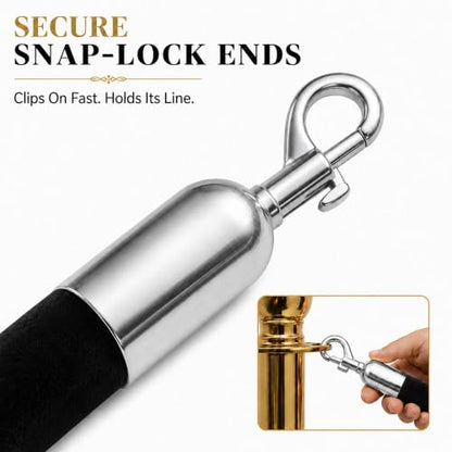 CCW 6 Ft Dark Green Velvet Hanging Stanchion Rope, Stainless Steel Snaps - color: Dark Green Polished Stainless Steel Snap Ends, size: 6 Foot