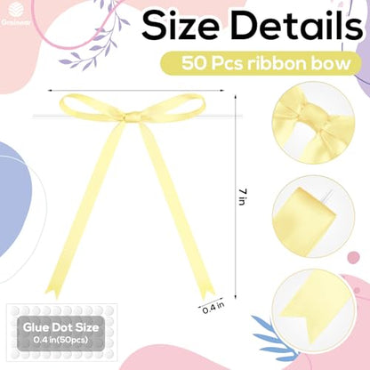 50 Pcs Pastel Yellow Ribbon Bows, 5" x 7" (0.4" Wide), with Twist Ties - color: Pastel Yellow, size: 5 x 7 Inch (0.4" Wide)