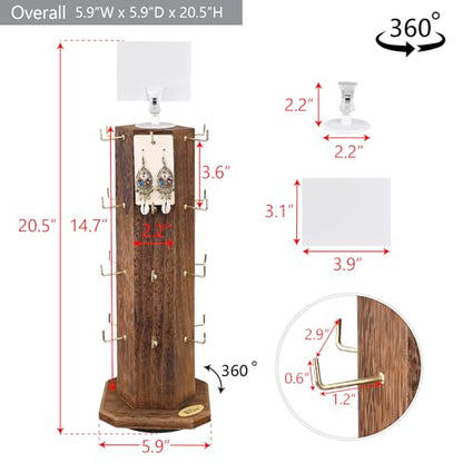 Ikee Design 6-Sided Rotating Jewelry Display Tower, 24 Hooks