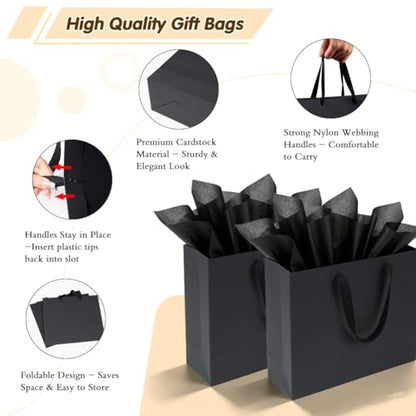 Shintop 5pcs Medium Gift Bags with Tissue Paper, 11.8x3.9x9.8 in (Black) - color: M-5-Black