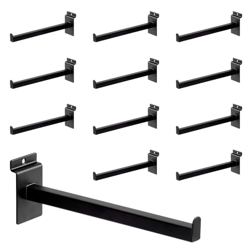 10 Inch Square Tubing Slatwall Shelf Bracket , Heavy Duty Slat Wall Floating Shelf Bracket with Lip, Slatwall Accessories for Retail Display,Garage (12Pcs, Black) - size: 10 Inch