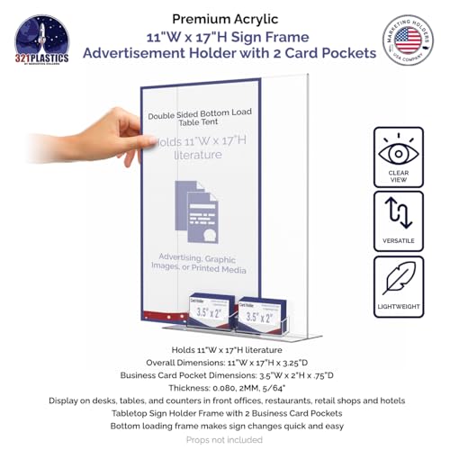 Marketing Holders 6 Pack Sign Holder 11" x 17" Bottom Load with 2 Card Slots Signage Restaurant Food Drink Pricing Holder Large Price Point Sale Sign Advertisement Business Retail Pricing - size: 11"W x 17"H Bottom Load w/2 Card Slots