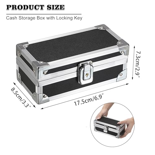 Hipiwe Lockable Cash Box with Key and Single Row Currency Tray - color: Black+Silver, size: Small