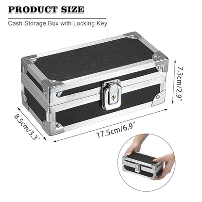 Hipiwe Lockable Cash Box with Key and Single Row Currency Tray - color: Black+Silver, size: Small