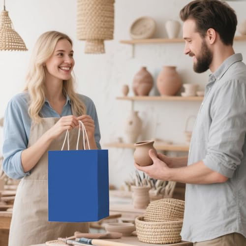 100 Pack Paper Gift Bags with Handles, 8x4.75x10 Inch, Royal Blue - color: Royal Blue