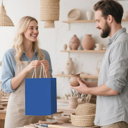 100 Pack Paper Gift Bags with Handles, 8x4.75x10 Inch, Royal Blue - color: Royal Blue