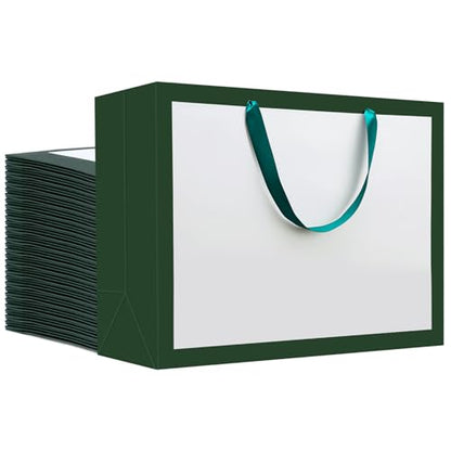 EUSOAR Large Gift Bags with Handles, 50pcs 16"x6"x12" Paper Wrap Bags Bulk, Merchandise Business Craft Grocery Retail Wrapping Thank You Bag for Wedding Birthday Party Favor Favor Bags-White/Green - color: White/Green