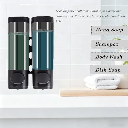 2-Chamber 10oz/300ML Black Plastic Hand Wall Mounted Soap Dispensers - color: 2-chamber Black