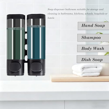 2-Chamber 10oz/300ML Black Plastic Hand Wall Mounted Soap Dispensers - color: 2-chamber Black