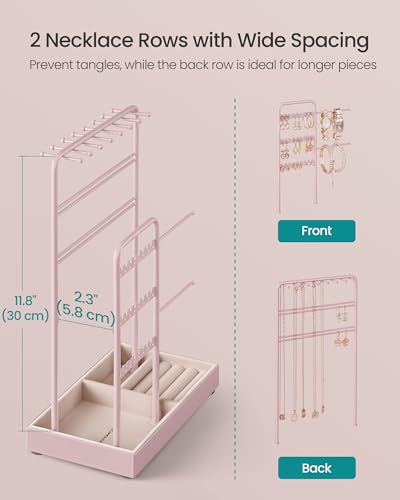 SONGMICS Jewelry Holder, Display Stand, Metal Frame, Velvet Tray - color: Jelly Pink, size: 4.5"D x 7.7"W x 12.1"H