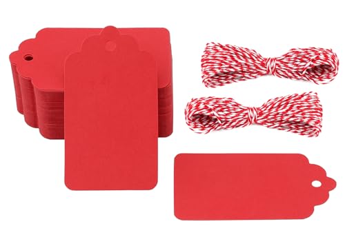 G2PLUS 100PCS Red Gift Tags, Blank Paper with String, 2.8×1.6 in - color: Red