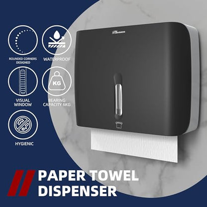 Bathroom Paper Towel Dispenser Pack of 2 Durable ABS Plastic Easy Installation No Drilling Waterproof Dustproof for Home Washroom Kitchen Bedroom - color: Black