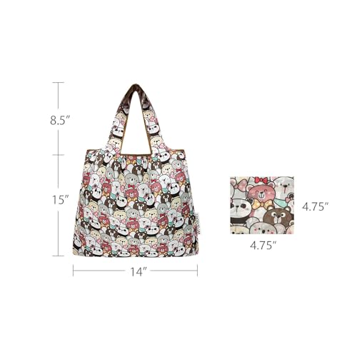 allydrew Medium Foldable Tote Nylon Reusable Grocery Bag (Set of 2) - color: Funny Bears