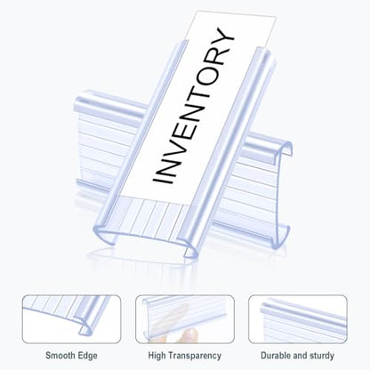 Lenink 100Pcs Wire Shelf Label Holders with 100Pcs Label Paper Inserts, Plastic Wire Rack Label Holder Compatible with Metro and Nexel 1-1/4in Shelves, Label Area 3in Lx1.25in H - color: Transparent, size: 3in (100 Pack)