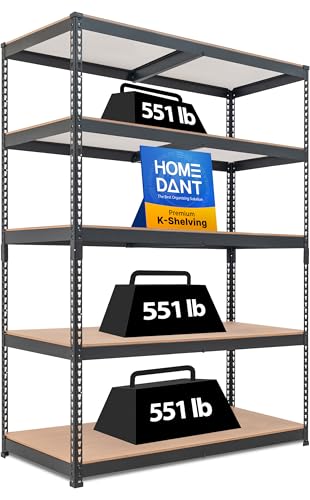 HOMEDANT Black 47.7" Deep 5 Tier Storage Shelves Garage Shelving Unit Metal - color: Black, size: 47.7"W x 24.1"D