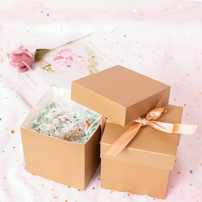Gift Box with Lid & Ribbon for present 12pcs, Gold, 6"×6"×6" - color: Gold, size: 6 x 6 x 6 Inch