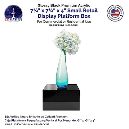 Marketing Holders 4 Pack Black Acrylic Display Box Countertop Showcase Bin No Lid 7" x 7" x 4" Merchandise Storage One Open Side Square Flippable Cubby for Retail Stores and Expos