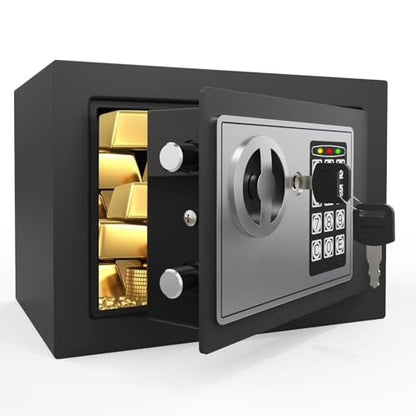 PATRON Small Safe Box for Money with Code and Keys，Solid Mini Safe for Kids with Digital Electronic Security Keypad for Home Office Hotel,Personal Money Safes for Cash,0.236 Cuft (Black) - size: 0.236 Cu.Ft.