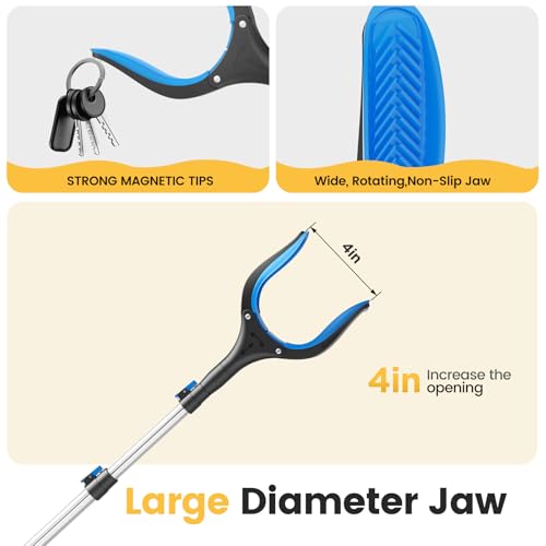 Telescopic Grabber Reacher Tool, 5-Level Adjustable (23'' to 41'') - Extendable Gripper and Reaching Tool - Heavy Duty Pick Up Stick Grabbers for Elderly, Surgery Recovery Must Haves (Blue-2pc) - color: Blue 2pc
