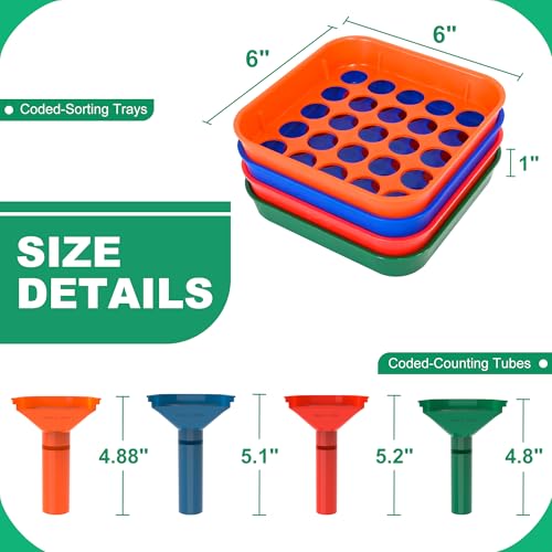 LLIKED Coin Sorter Tray & Tube Set - 4 Trays + 4 Tubes + 100 Wrappers