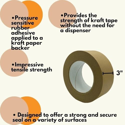 PSBM Flatback Kraft/Brown Packing Tape, 6 Rolls, 4.8 Mil Thick, 3 Inch Wide, 55 Yards Per Roll, Total 330 Yards for Packaging, Shipping, Moving & Sealing - size: 3 Inch x 55 Yards, style: 6 Rolls