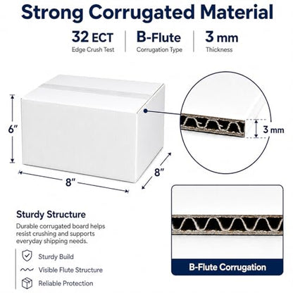 8x8x6 White Shipping Boxes, 25 Pack - size: 8x8x6 Inch