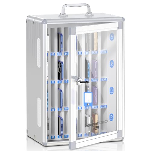 36 Slots Cell Phone Locker for Classroom, Portable Mobile Phone Storage Box with 【2 Different Size Slots】, Phone Lock Box Wall Mounted (Silver) - color: Silver, size: 36 slots