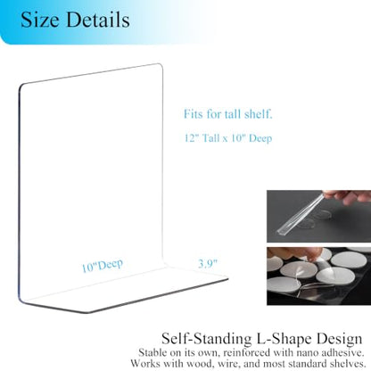 Clear Acrylic Shelf Dividers Closet Organizers for Organization Enthusiasts - size: 12"Tall x 10"Deep