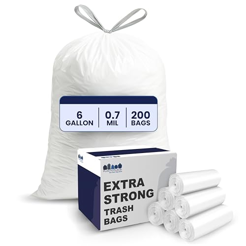 Plasticplace 4 - 6 Gallon White Drawstring Bags, 100% Prime Material, 17x20, 0.7 Mil, 200/Case - color: White, size: 200 Count (Pack of 1)