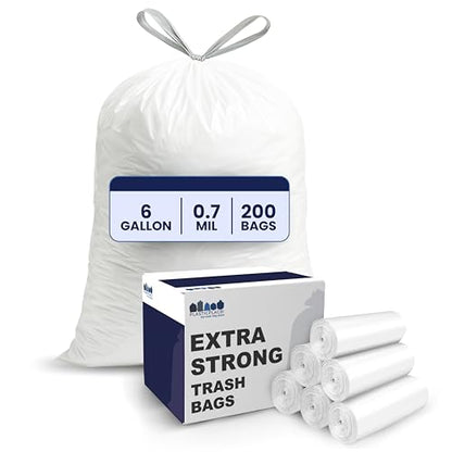 Plasticplace 4 - 6 Gallon White Drawstring Bags, 100% Prime Material, 17x20, 0.7 Mil, 200/Case - color: White, size: 200 Count (Pack of 1)