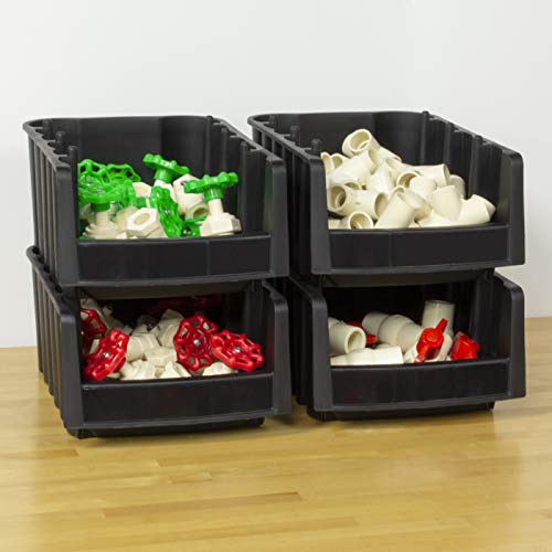 Akro-Mils 30718 Economy Stacking Shelf Plastic Storage Bins, (12-Inch x 8-3/8-Inch x 5-Inch), Black (8-Pack) - size: 11.78 x 8.375 x 5
