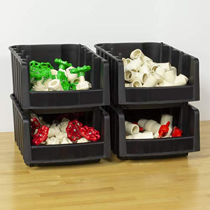 Akro-Mils 30718 Economy Stacking Shelf Plastic Storage Bins, (12-Inch x 8-3/8-Inch x 5-Inch), Black (8-Pack) - size: 11.78 x 8.375 x 5