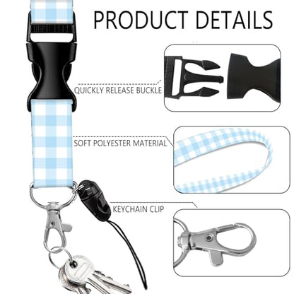 ID Badge Holder with Lanyard, Retractable Badge Holders Reels with Lanyards Adjustable, for Women Kids Teacher Nurses Doctor Student(Cute Fashion Blue checkboard) - color: Cute Fashion Blue Checkboard